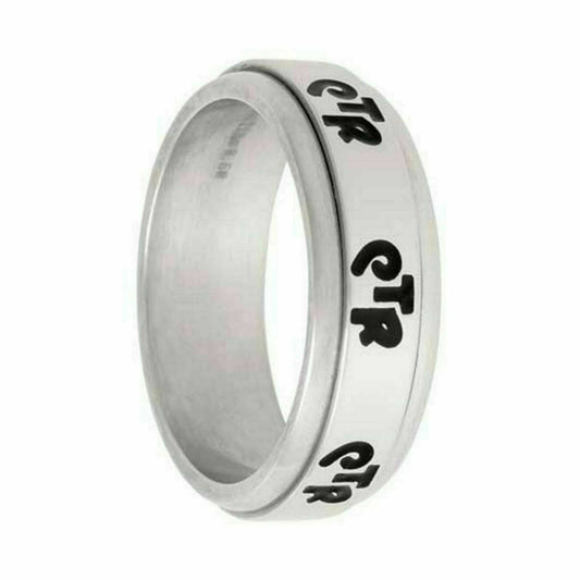 J59N Mormon LDS Unisex CTR Ring Spinner Narrow Handmade Stainless Steel One Moment In Time