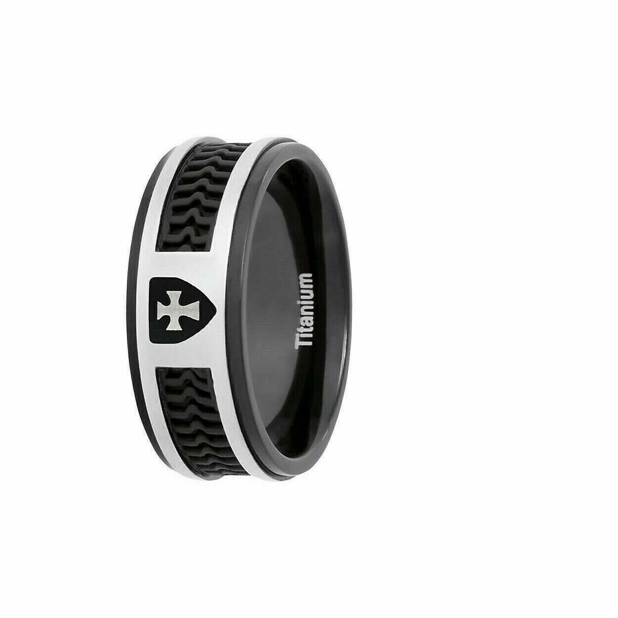 Elements Titanium Cross Ring with Rubber Inlay