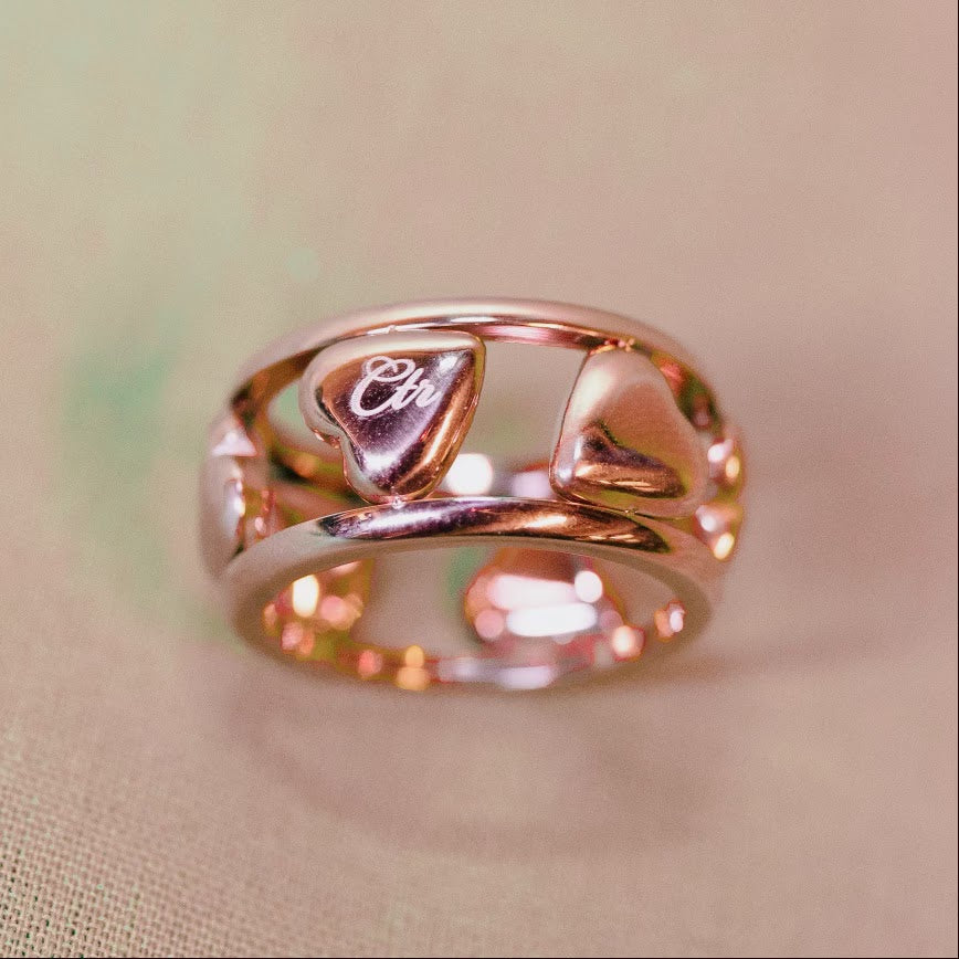 6ix Hearts Rose Gold Stainless Steel CTR Ring