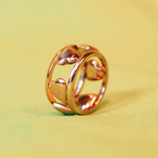 6ix Hearts Rose Gold Stainless Steel CTR Ring
