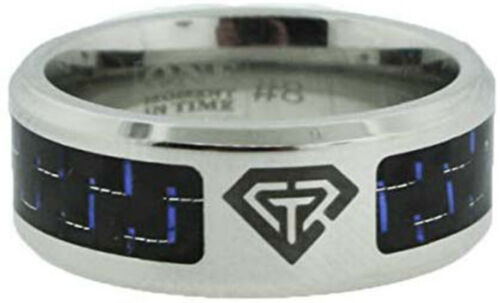 Super Silver Stainless Steel CTR Ring with Blue Carbon Fiber Inlay
