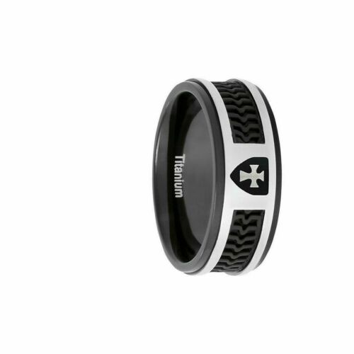 Elements Titanium Cross Ring with Rubber Inlay