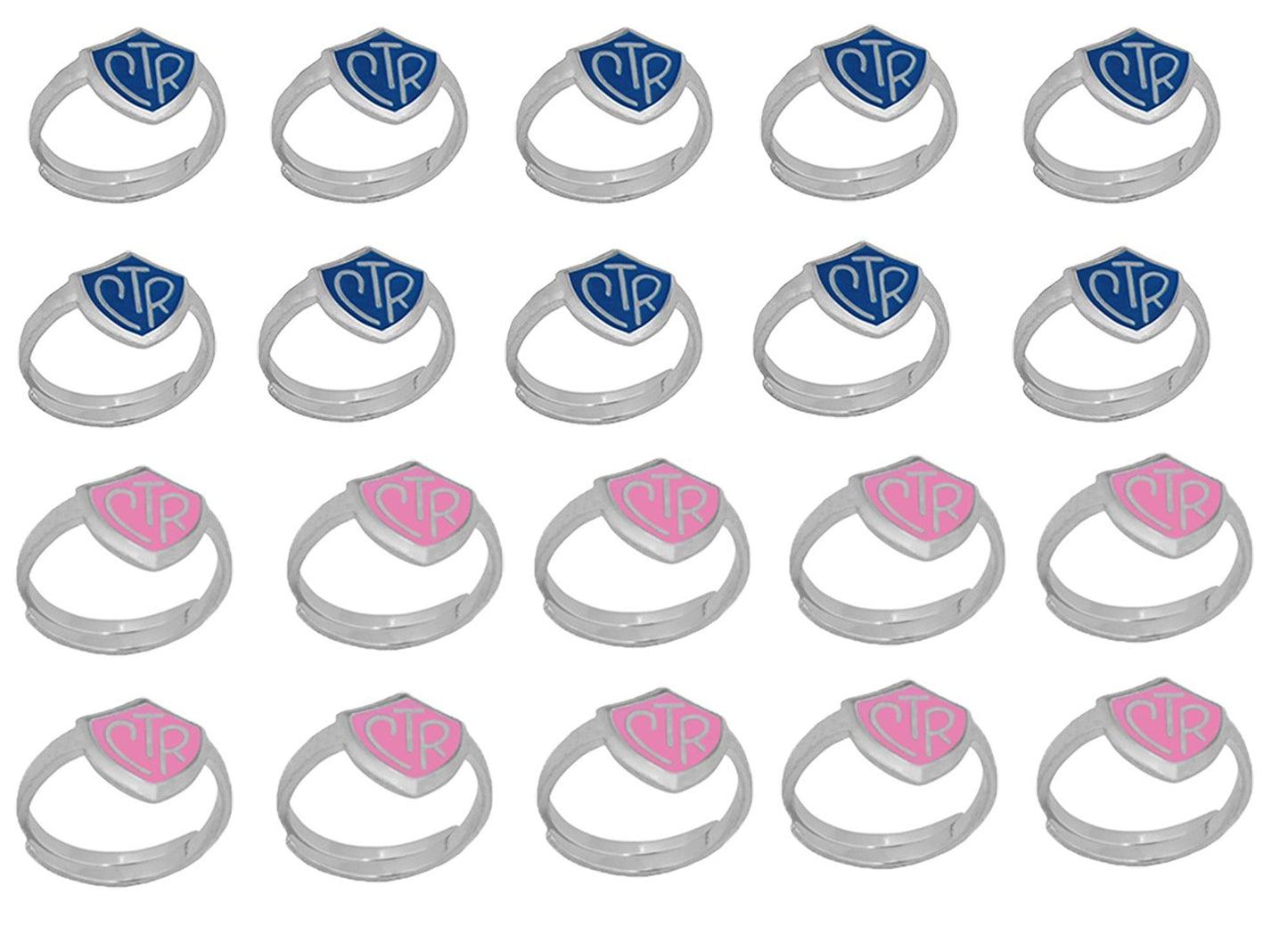 H14B - H14P Mormon LDS Unisex CTR Adjustable CTR Ring 20 Pack Blue and Pink One Moment in Time