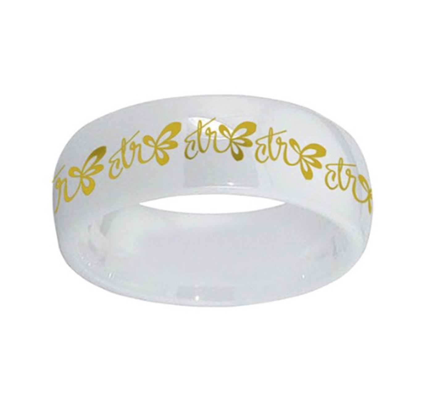 J157 Halo CTR Ring White Ceramic Halo Gold Tone Inlay
