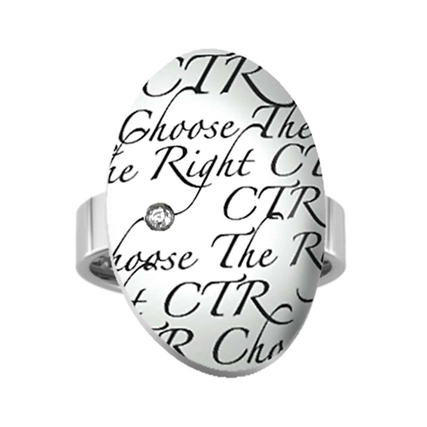 J135 CTR Ring Stainless Steel w/Cubic zirconium Script 
