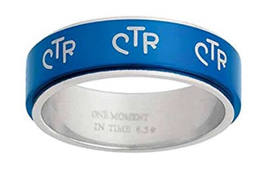 J38C Mormon LDS Unisex CTR Ring Cobalt Blue Spinner Size 6-13 One Mome ...